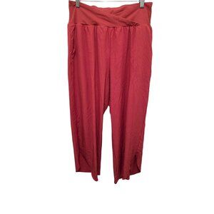 Halara High-Waisted Hiking Camping Coral Red Crop Pants Crossover Waistband & Si